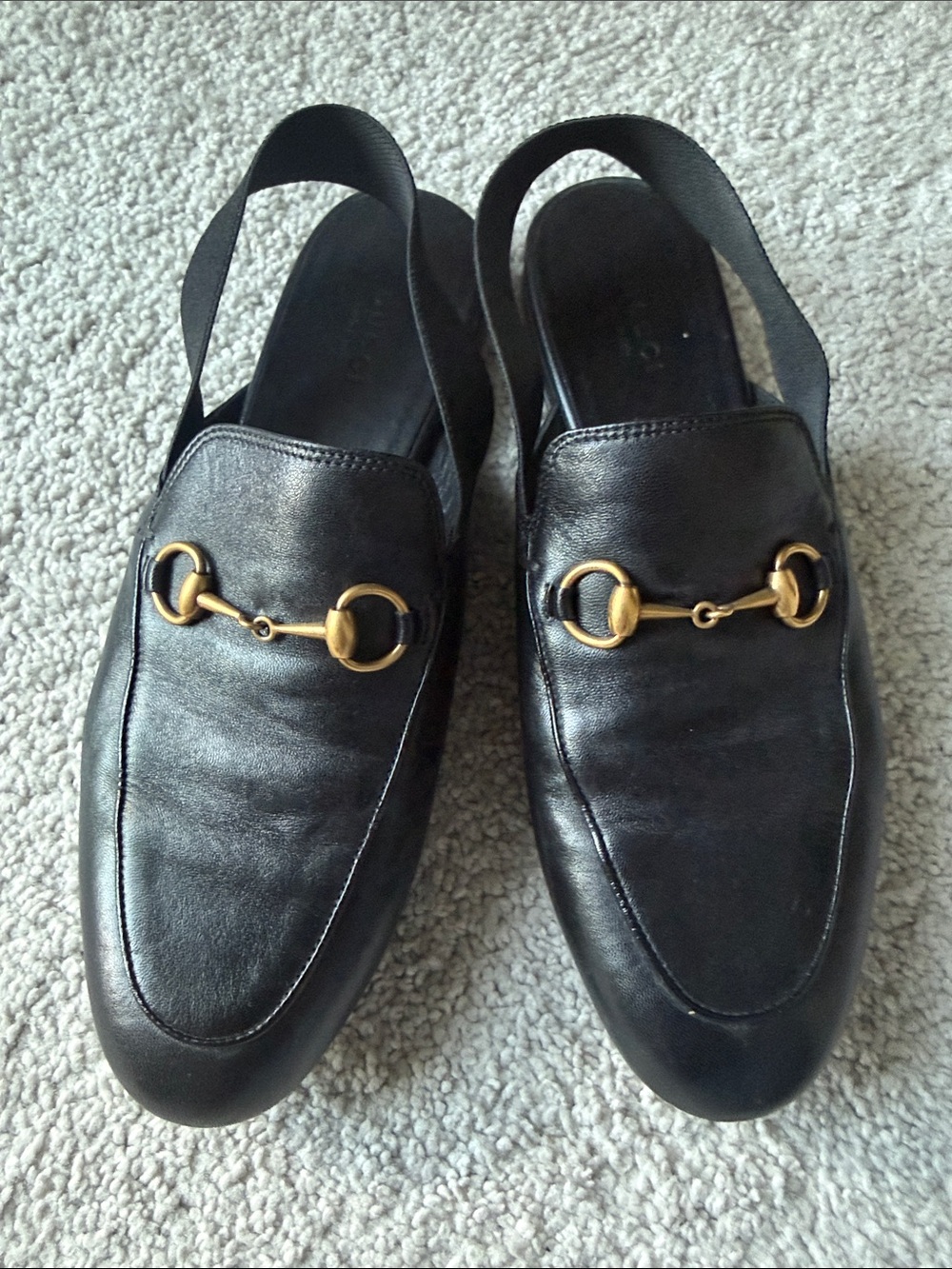 Gucci Black Leather Backstrap Horsebit Loafers